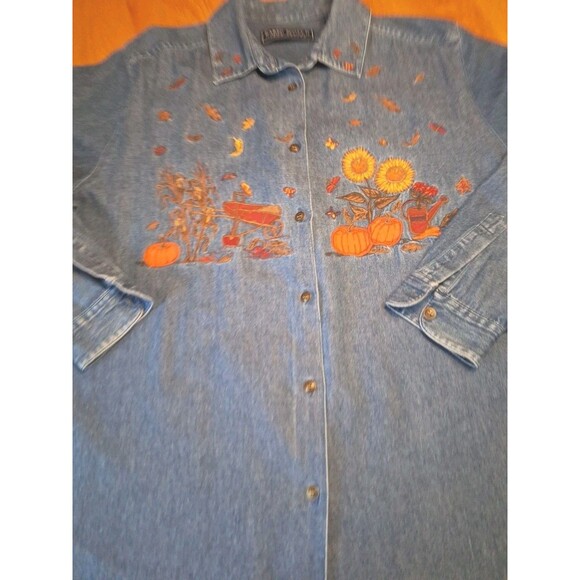 Vintage Karen Scott Denim Button Up Top Womens 1X Autumn Fall Embroidered Shirt - Picture 5 of 16